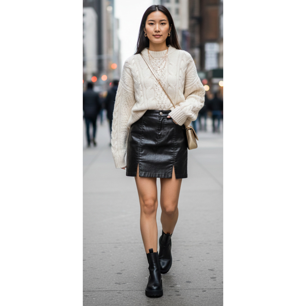 New Asos Women's Size 4‎ Metallic Black Denim Duel Slit Mini Skirt